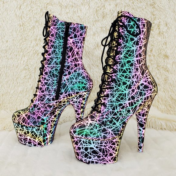 Reflective Geometric Platform High Heel Ankle Boots